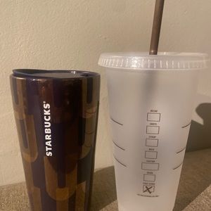 Used Brown and clear Starbucks cups